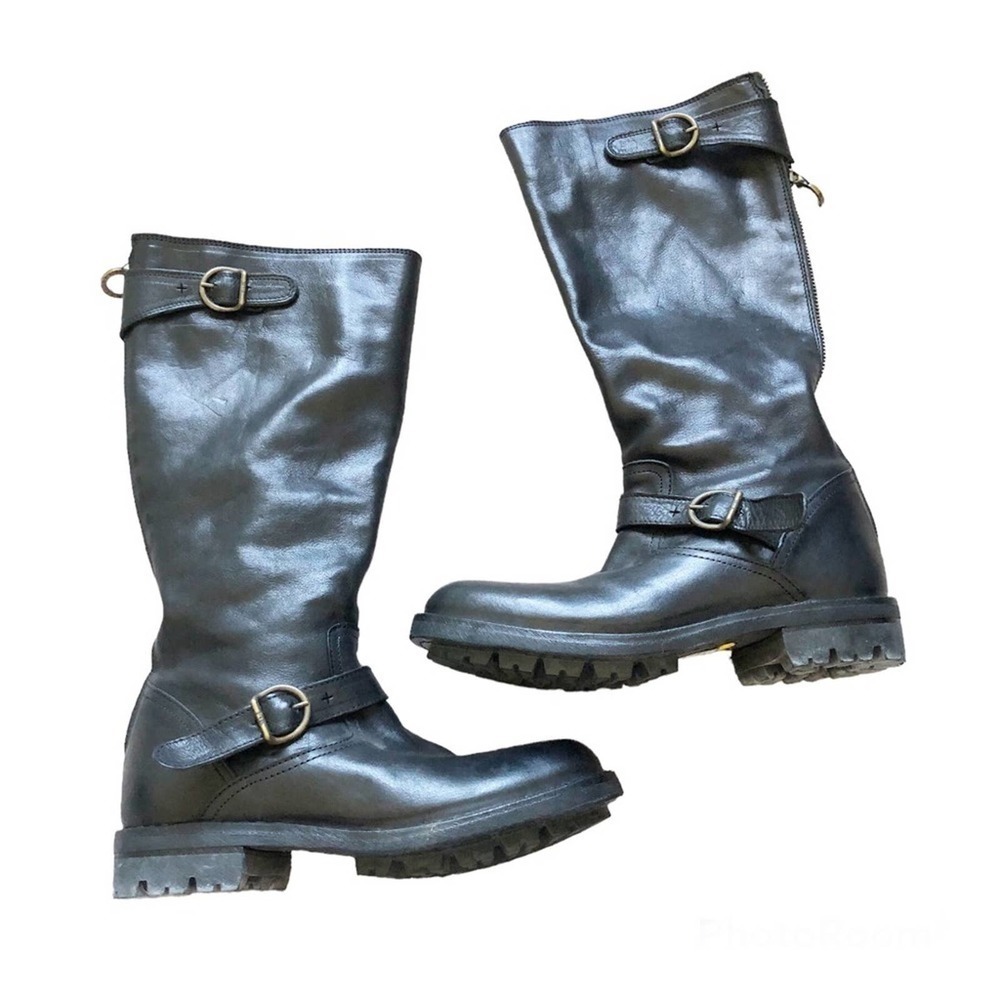 Fiorentini + Baker Tall Black Lather Jade Biker Boots with Vibram Sole Size 36